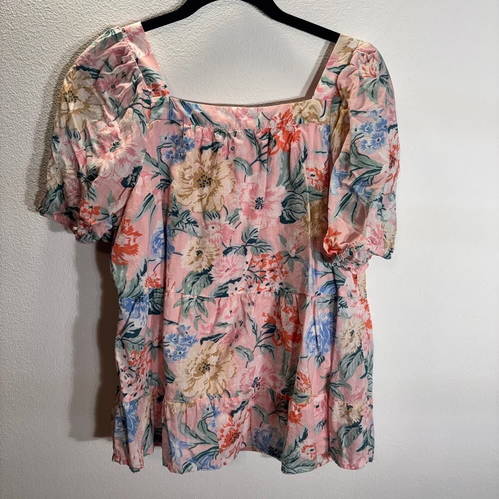 LOFT Pink Floral Square-Neck Peasant Blouse - Picture 3 of 6